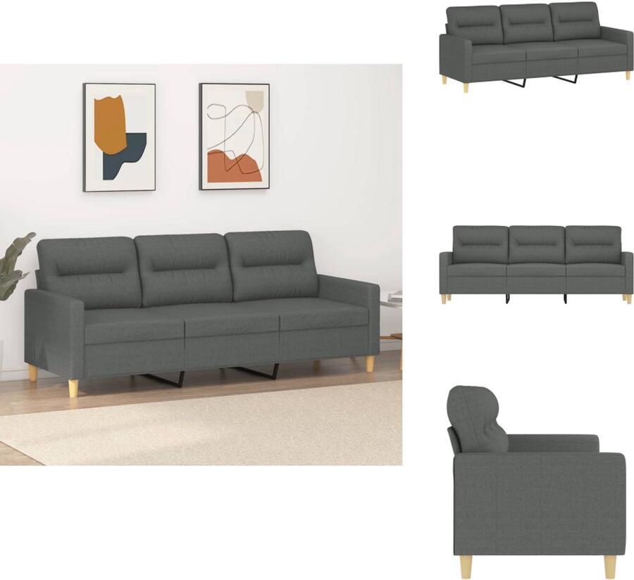 VidaXL 3-zitsbank 3-zitsbanken Bank Driezitsbank 180 cm stof donkergrijs