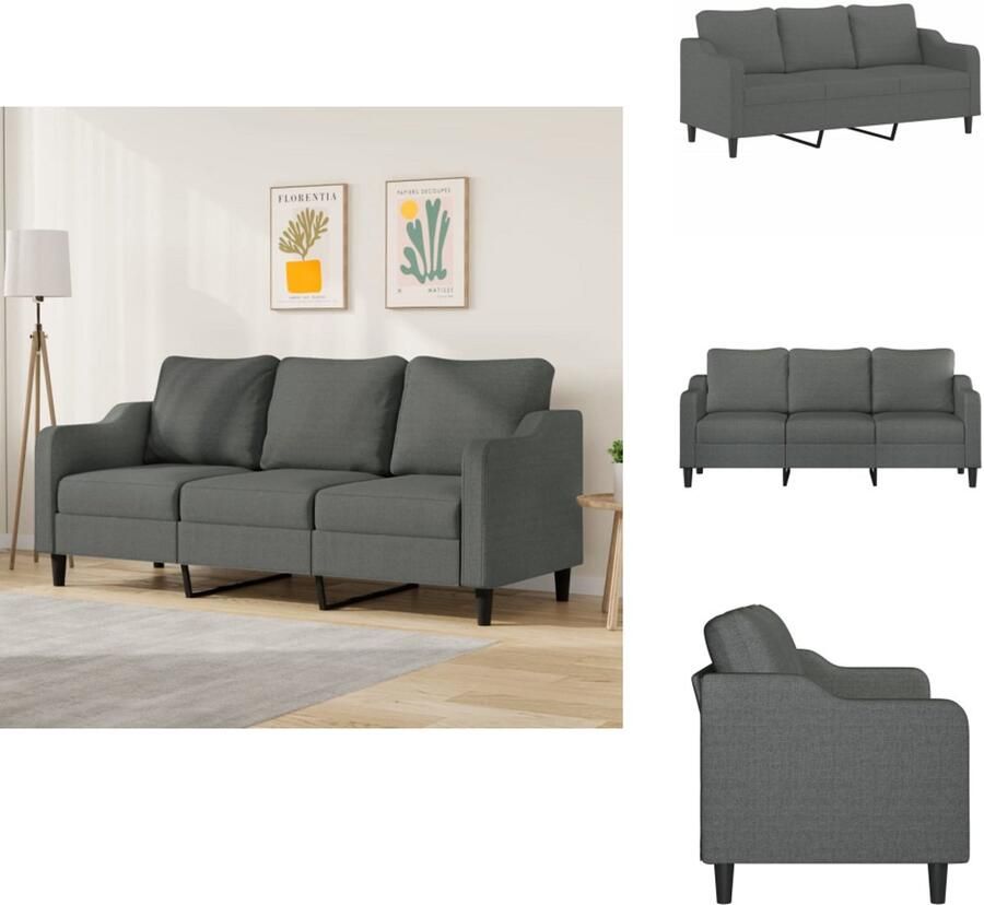 VidaXL 3-zitsbank 3-zitsbanken Bank Driezitsbank 180 cm stof donkergrijs