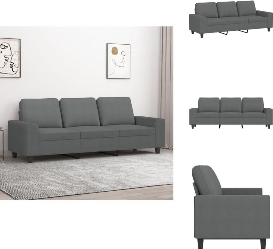 VidaXL 3-zitsbank 3-zitsbanken Bank Driezitsbank 180 cm stof donkergrijs - Foto 3
