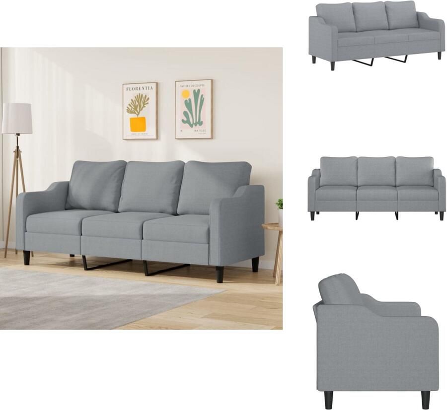 VidaXL 3-zitsbank 3-zitsbanken Bank Driezitsbank 180 cm stof lichtgrijs