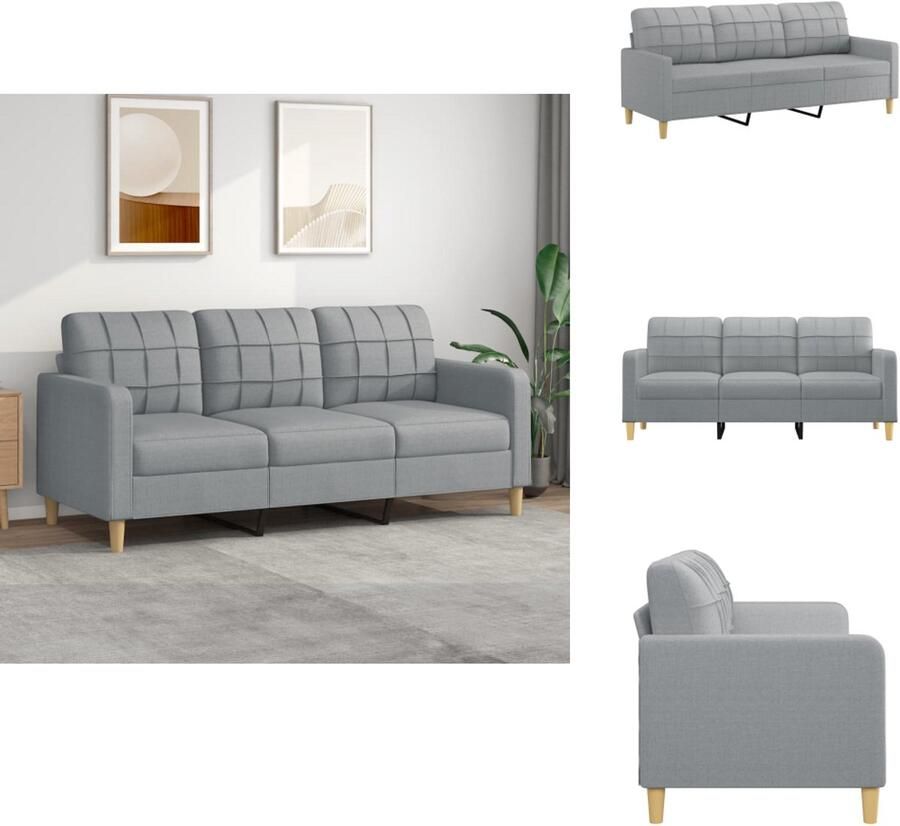 VidaXL 3-zitsbank 3-zitsbanken Bank Driezitsbank 180 cm stof lichtgrijs - Foto 3