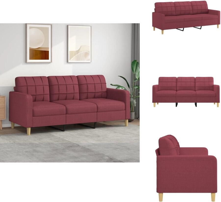 VidaXL 3-zitsbank 3-zitsbanken Bank Driezitsbank 180 cm stof wijnrood