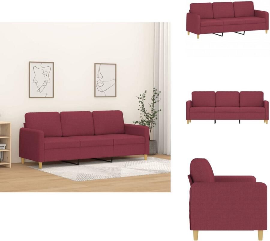 VidaXL 3-zitsbank 3-zitsbanken Bank Driezitsbank 180 cm stof wijnrood - Foto 2