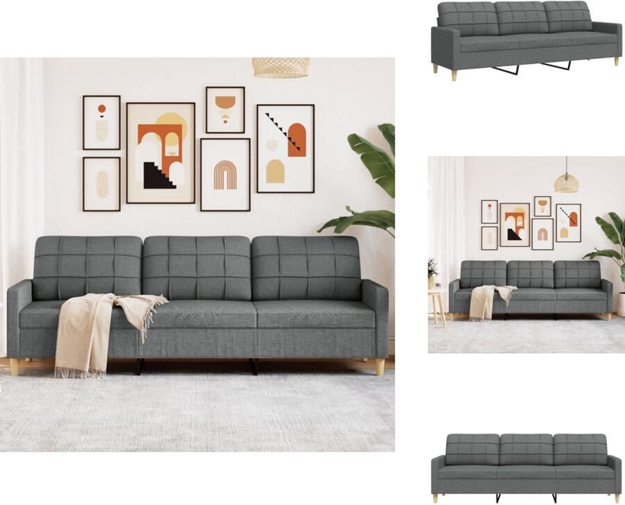 VidaXL 3-zitsbank 3-zitsbanken Bank Driezitsbank 210 cm stof donkergrijs