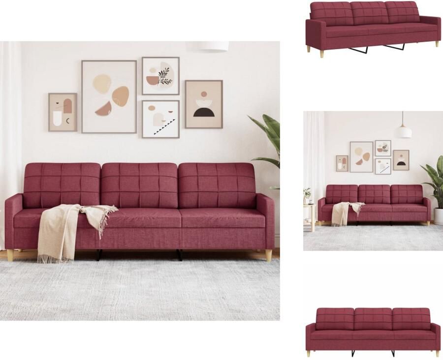 VidaXL 3-zitsbank 3-zitsbanken Bank Driezitsbank 210 cm stof wijnrood