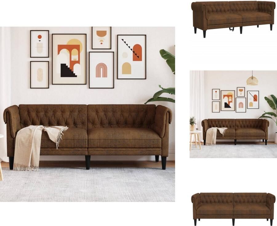 VidaXL 3-zitsbank 3-zitsbanken Bank Driezitsbank Chesterfield-stijl stof bruin