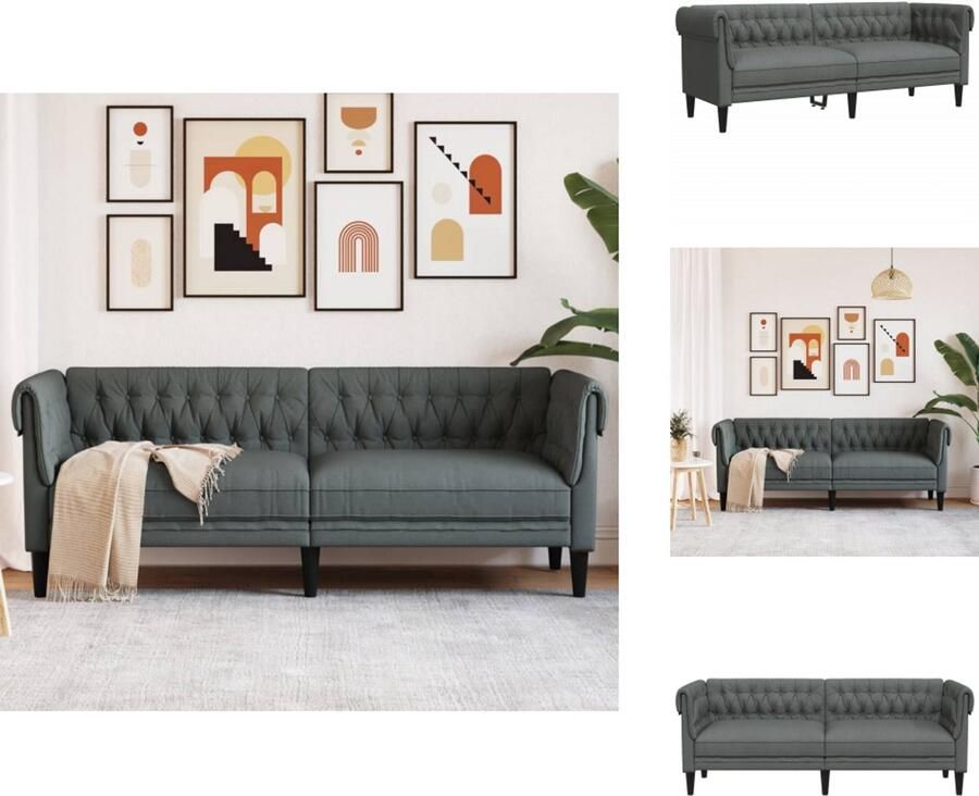 VidaXL 3-zitsbank 3-zitsbanken Bank Driezitsbank Chesterfield-stijl stof donkergrijs