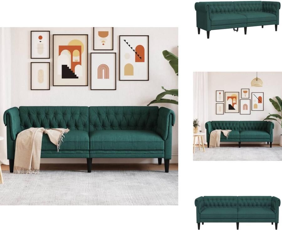The Living Store Driezitsbank Chesterfield-stijl stof donkergroen Chesterfield Bank Lederlook Bank Donkere Bank Salontafel Zitzitting - Foto 2
