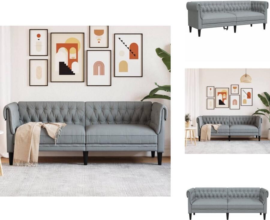 VidaXL 3-zitsbank 3-zitsbanken Bank Driezitsbank Chesterfield-stijl stof lichtgrijs