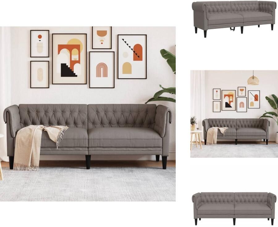 VidaXL 3-zitsbank 3-zitsbanken Bank Driezitsbank Chesterfield-stijl stof taupe