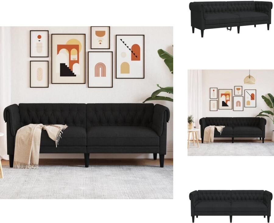 VidaXL 3-zitsbank 3-zitsbanken Bank Driezitsbank Chesterfield-stijl stof zwart