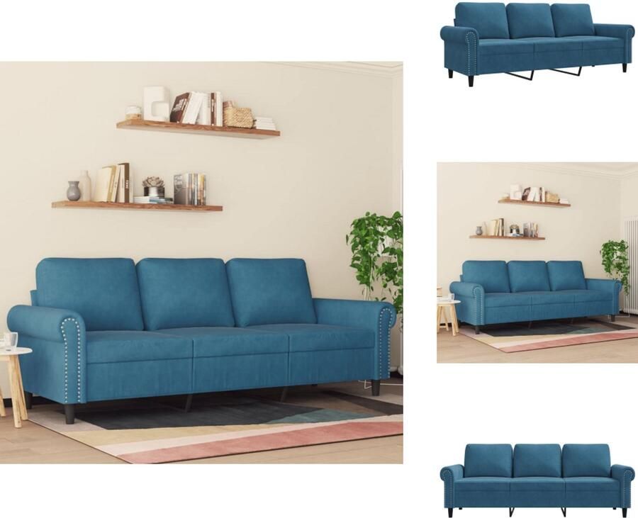 VidaXL 3-zitsbank 3-zitsbanken Bank Sofa Driezitsbank 180 cm fluweel blauw