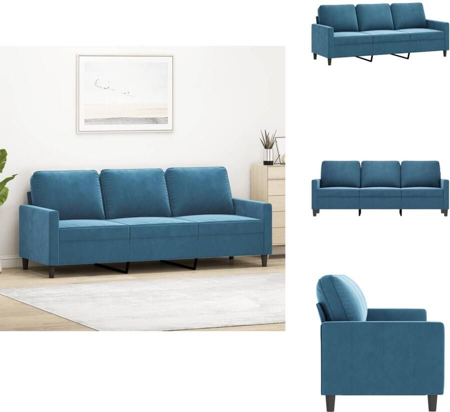 VidaXL 3-zitsbank 3-zitsbanken Bank Sofa Driezitsbank 180 cm fluweel blauw