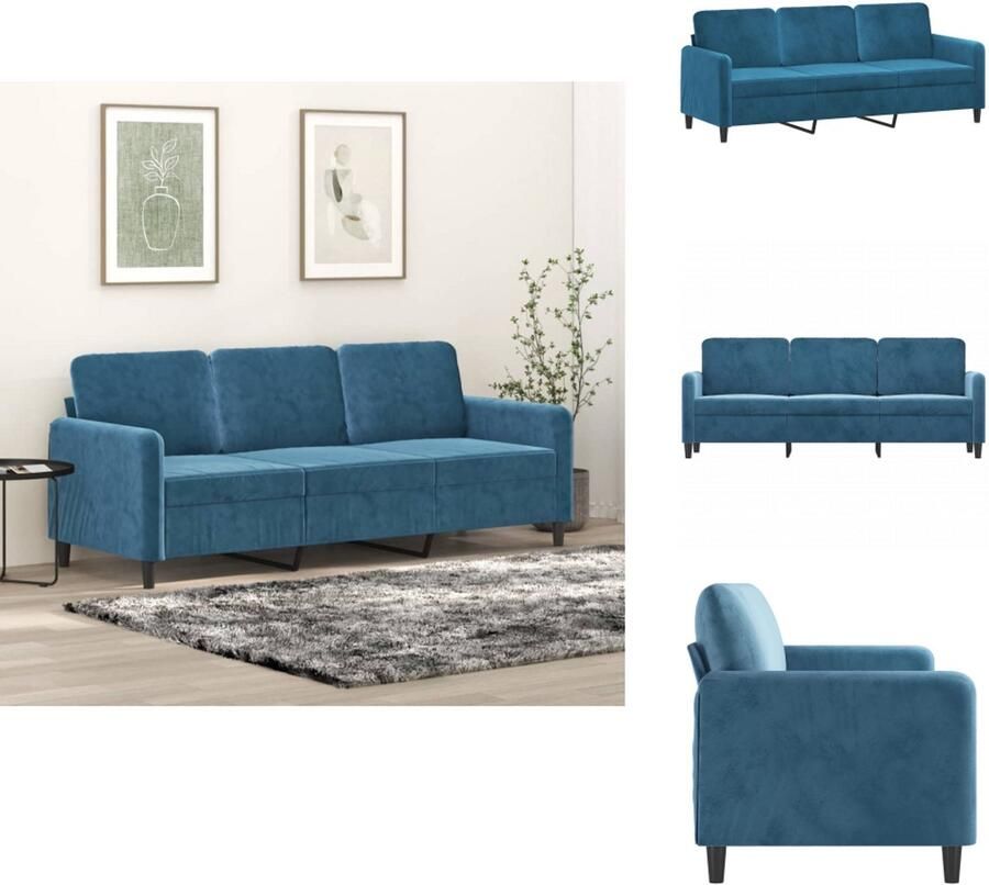 VidaXL 3-zitsbank 3-zitsbanken Bank Sofa Driezitsbank 180 cm fluweel blauw