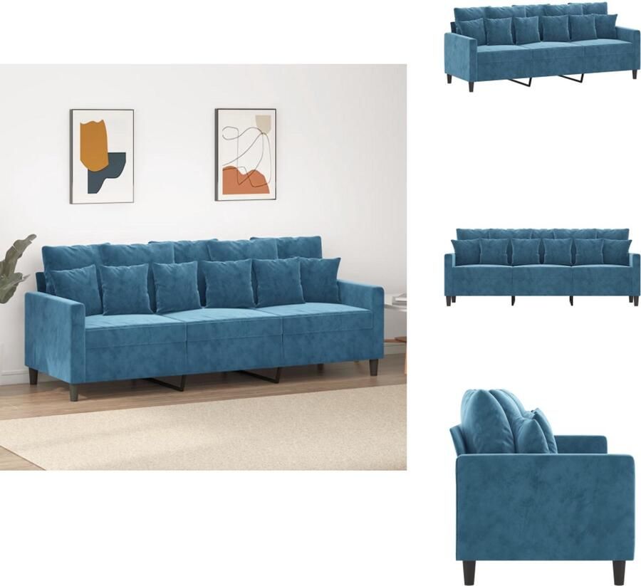 VidaXL 3-zitsbank 3-zitsbanken Bank Sofa Driezitsbank 180 cm fluweel blauw