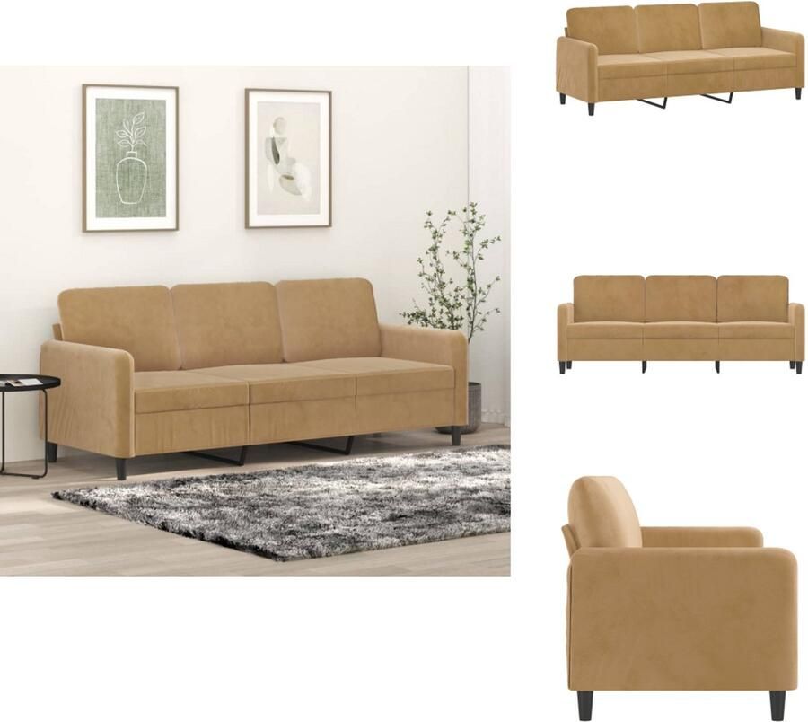 VidaXL 3-zitsbank 3-zitsbanken Bank Sofa Driezitsbank 180 cm fluweel bruin - Foto 3
