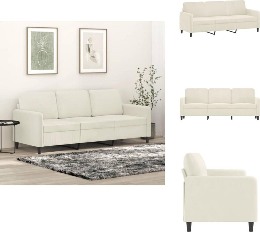 VidaXL 3-zitsbank 3-zitsbanken Bank Sofa Driezitsbank 180 cm fluweel crèmekleurig - Foto 3