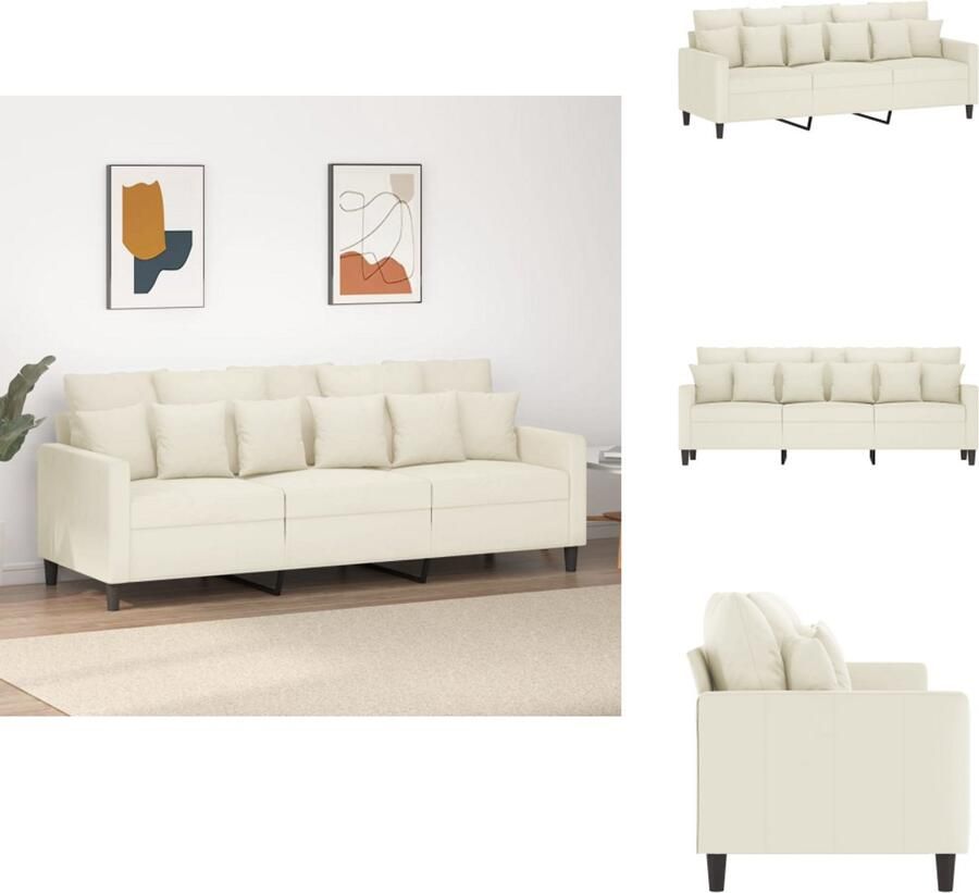 VidaXL 3-zitsbank 3-zitsbanken Bank Sofa Driezitsbank 180 cm fluweel crèmekleurig - Foto 2