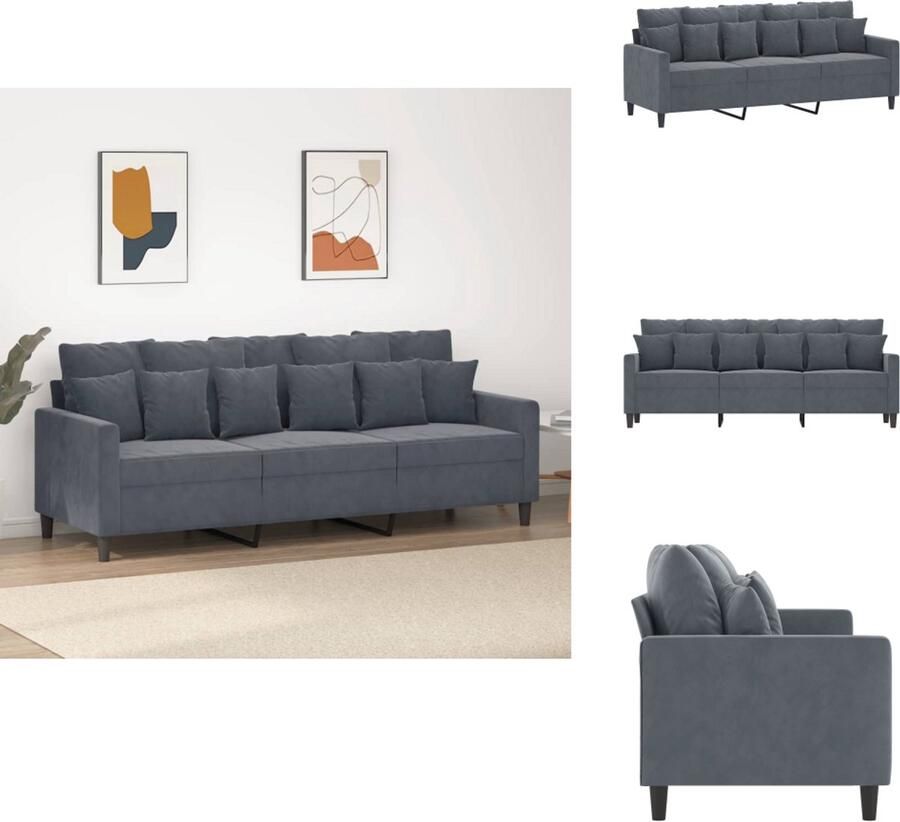 VidaXL 3-zitsbank 3-zitsbanken Bank Sofa Driezitsbank 180 cm fluweel donkergrijs