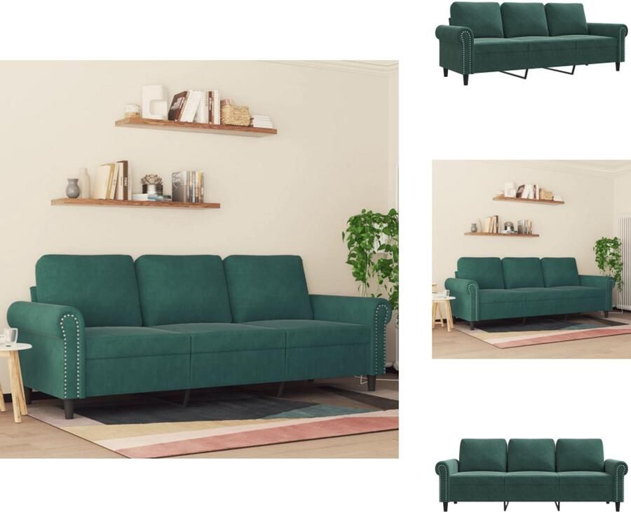 VidaXL 3-zitsbank 3-zitsbanken Bank Sofa Driezitsbank 180 cm fluweel donkergroen