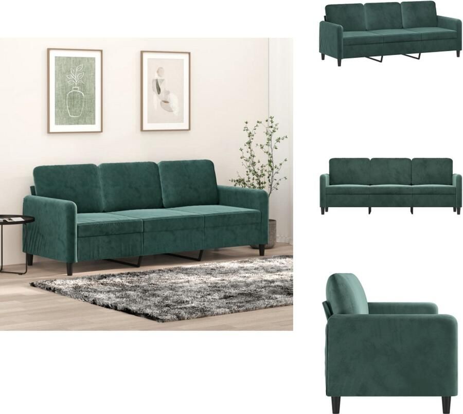 VidaXL 3-zitsbank 3-zitsbanken Bank Sofa Driezitsbank 180 cm fluweel donkergroen