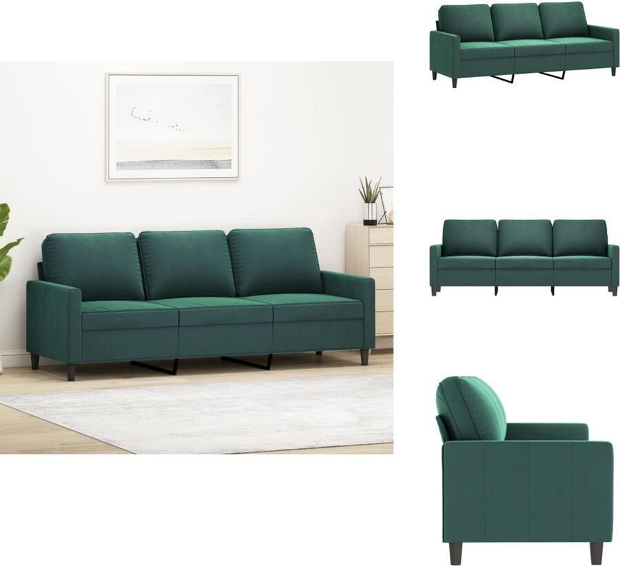VidaXL 3-zitsbank 3-zitsbanken Bank Sofa Driezitsbank 180 cm fluweel donkergroen