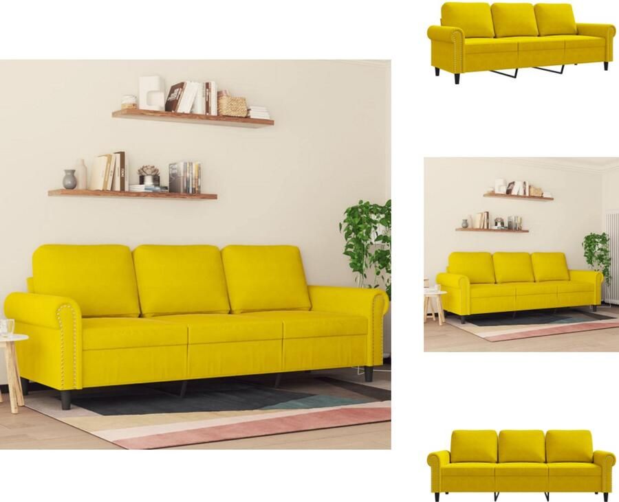 VidaXL 3-zitsbank 3-zitsbanken Bank Sofa Driezitsbank 180 cm fluweel geel