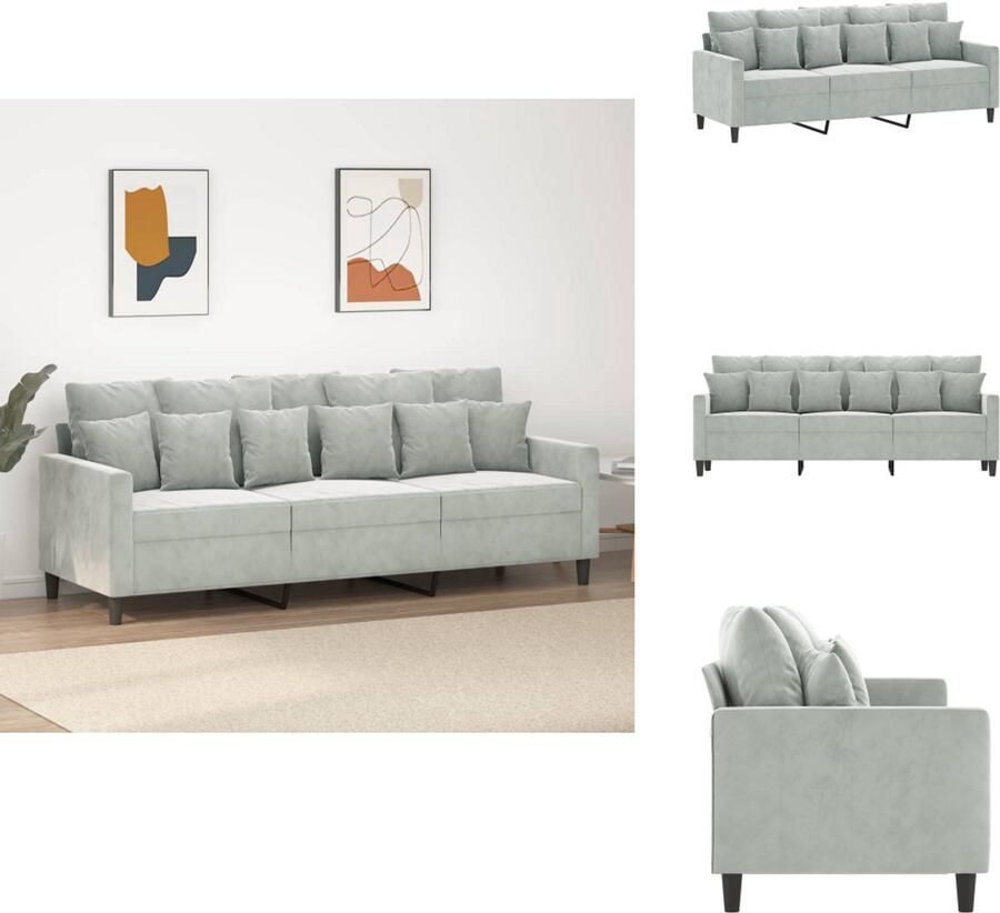 VidaXL 3-zitsbank 3-zitsbanken Bank Sofa Driezitsbank 180 cm fluweel lichtgrijs