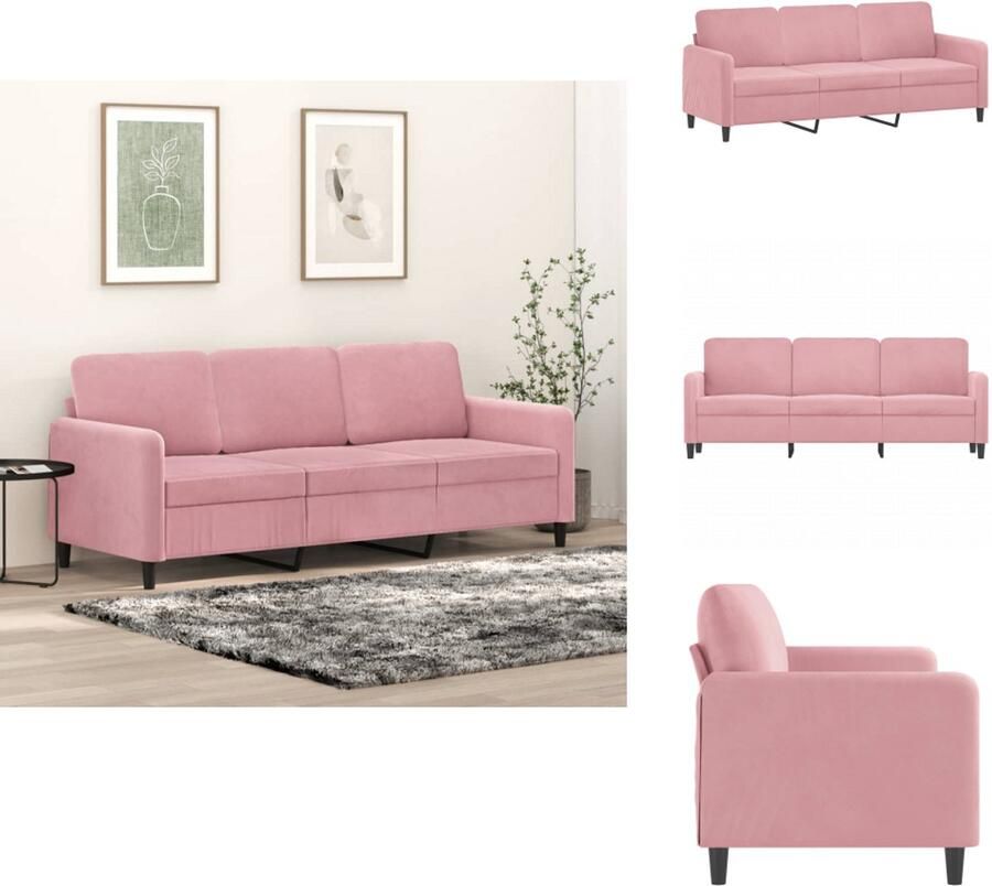 VidaXL 3-zitsbank 3-zitsbanken Bank Sofa Driezitsbank 180 cm fluweel roze