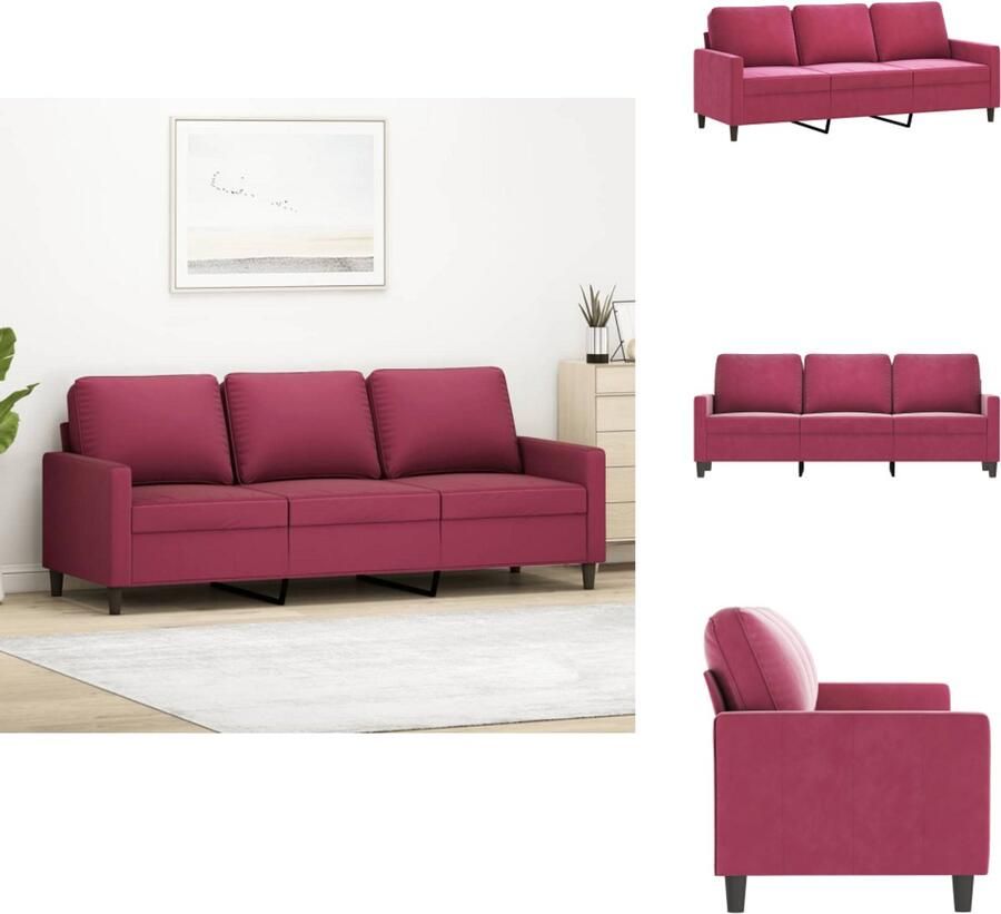 VidaXL 3-zitsbank 3-zitsbanken Bank Sofa Driezitsbank 180 cm fluweel wijnrood