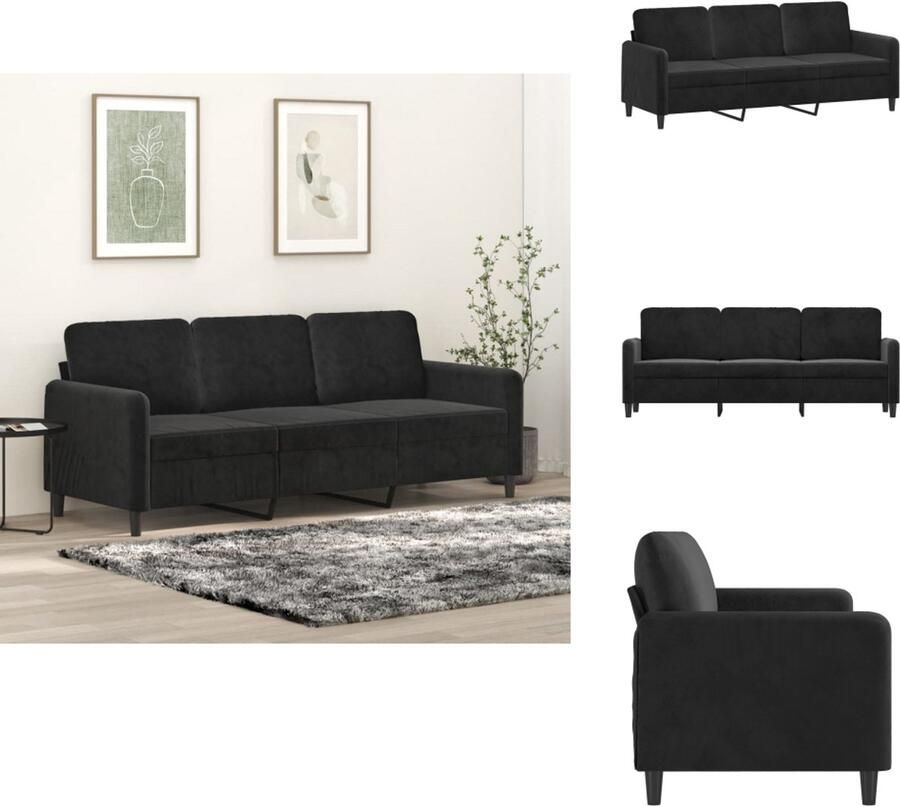 VidaXL 3-zitsbank 3-zitsbanken Bank Sofa Driezitsbank 180 cm fluweel zwart