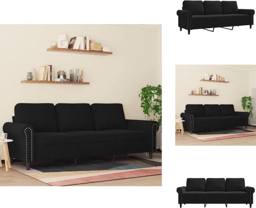 VidaXL 3-zitsbank 3-zitsbanken Bank Sofa Driezitsbank 180 cm fluweel zwart