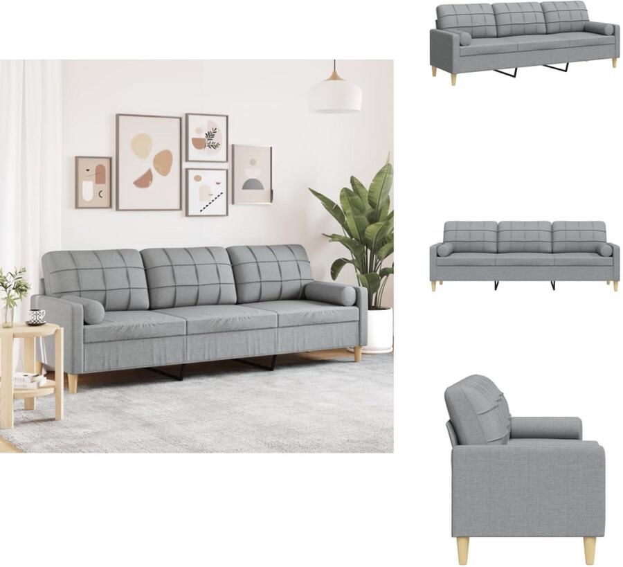 VidaXL 3-zitsbank 3-zitsbanken Bank Zitbank 3-zitsbank met sierkussens 210 cm stof lichtgrijs