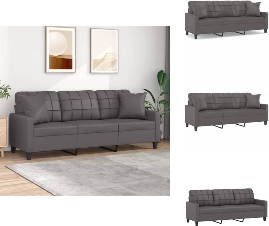 VidaXL 3-zitsbank 3-zitsbanken Driezitsbank Bank Driezitsbank met sierkussens 180 cm kunstleer grijs