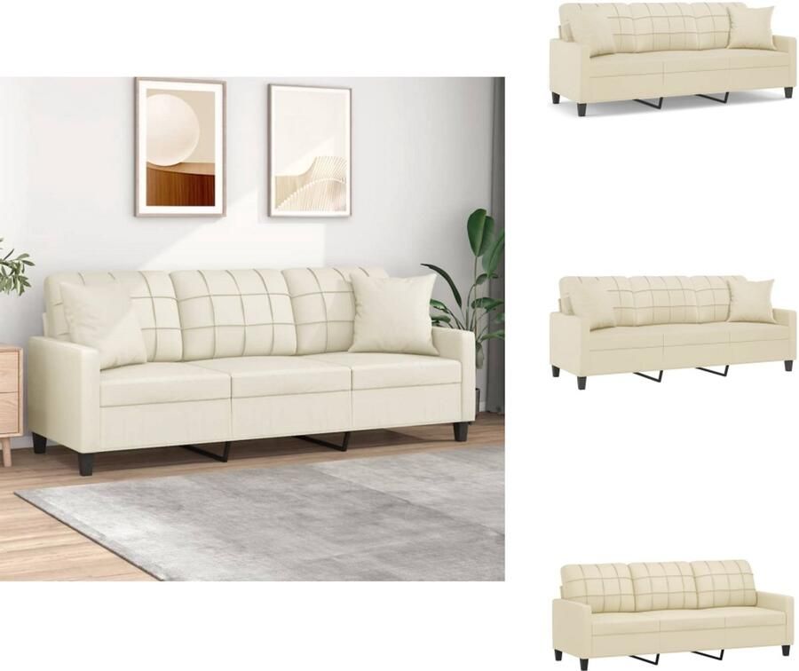 VidaXL 3-zitsbank 3-zitsbanken Driezitsbank Bank Driezitsbank met sierkussens 180 cm kunstleer crèmekleurig