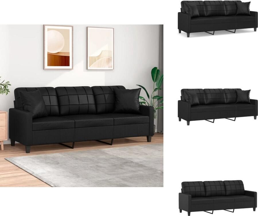 VidaXL 3-zitsbank 3-zitsbanken Driezitsbank Bank Driezitsbank met sierkussens 180 cm kunstleer zwart