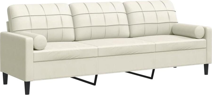 VidaXL 3-zitsbank met sierkussens 210 cm fluweel crÃ¨mekleurig