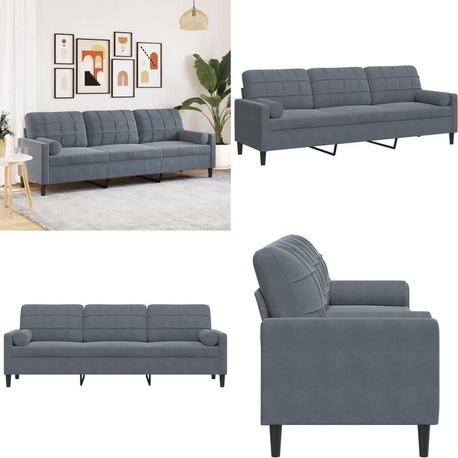 VidaXL 3-zitsbank met sierkussens 210 cm fluweel donkergrijs 3-zitsbank 3-zitsbanken Bank 3zitsbank