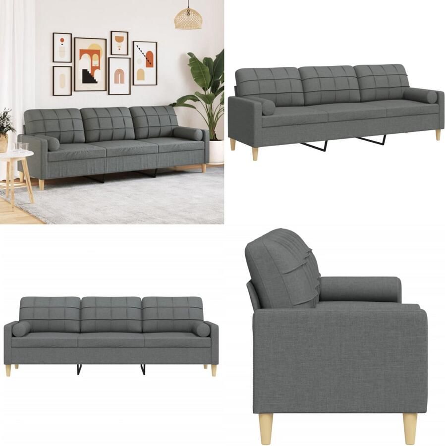 VidaXL 3-zitsbank met sierkussens 210 cm stof donkergrijs 3-zitsbank 3-zitsbanken Bank 3zitsbank