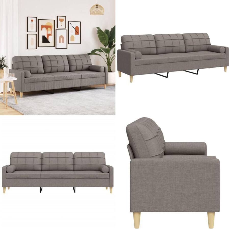 VidaXL 3-zitsbank met sierkussens 210 cm stof taupe 3-zitsbank 3-zitsbanken Bank 3zitsbank