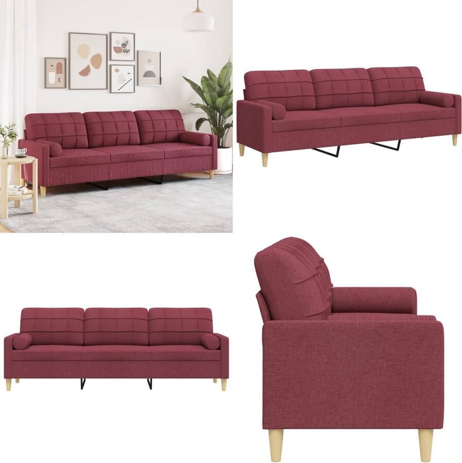 VidaXL 3-zitsbank met sierkussens 210 cm stof wijnrood 3-zitsbank 3-zitsbanken Bank 3zitsbank