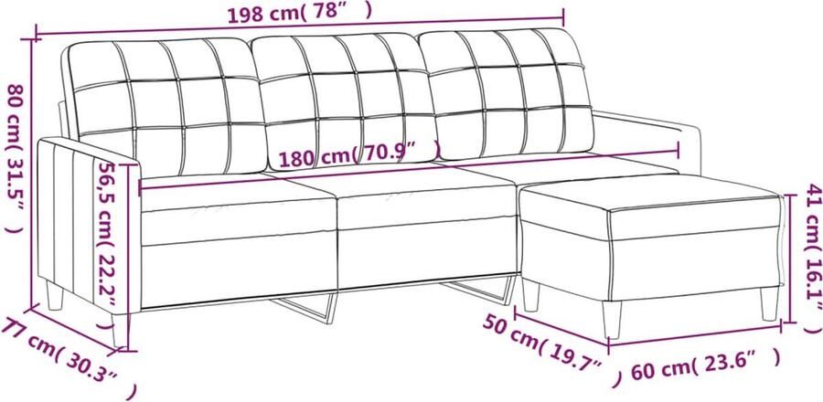 VidaXL 3-zitsbank met voetenbank Stof Bruin Drie Persoons Bank Hoekbank Salontafel Bruine Bank Bankstellen