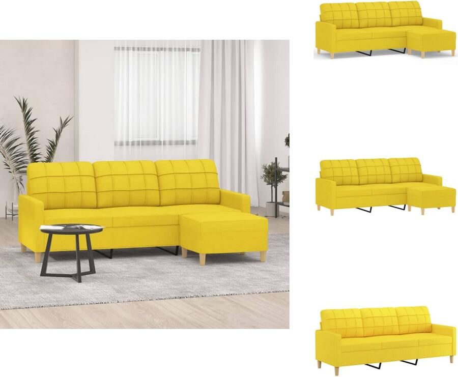 VidaXL 3-zitsbank Met Voetensteun 3-zitsbanken Met Voetensteun Driezitsbank Met Voetenbank Driezitsbank met voetenbank 180 cm stof lichtgeel