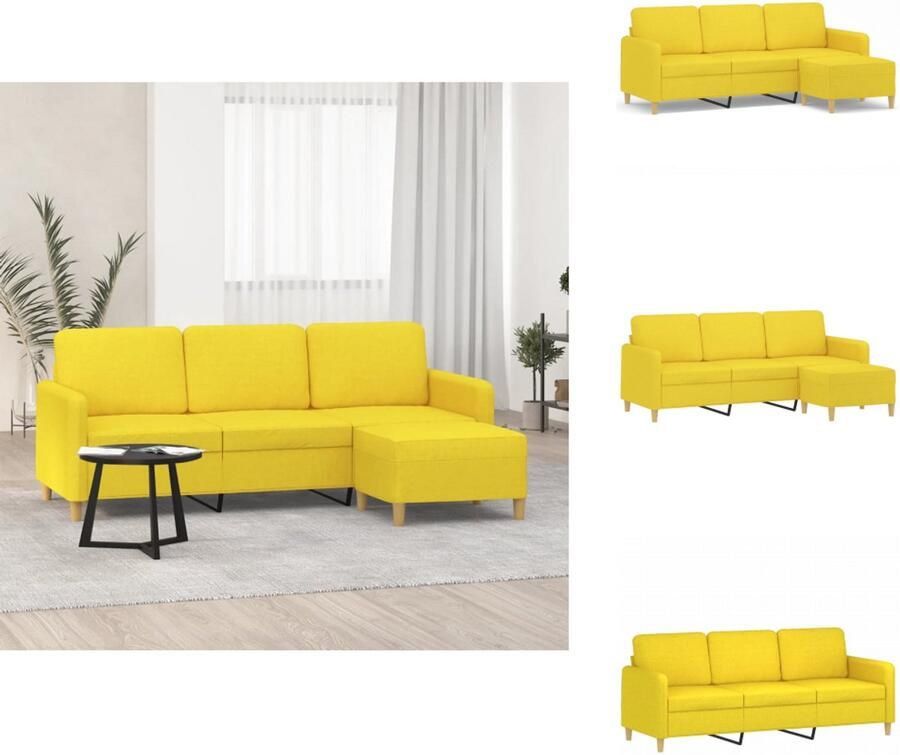 VidaXL 3-zitsbank Met Voetensteun 3-zitsbanken Met Voetensteun Driezitsbank Met Voetenbank Driezitsbank met voetenbank 180 cm stof lichtgeel