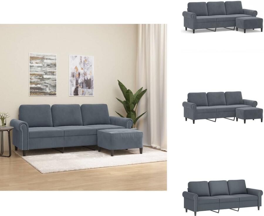 VidaXL 3-zitsbank Met Voetensteun 3-zitsbanken Met Voetensteun Driezitsbank Met Voetenbank Driezitsbank met voetenbank 180 cm fluweel donkergrijs