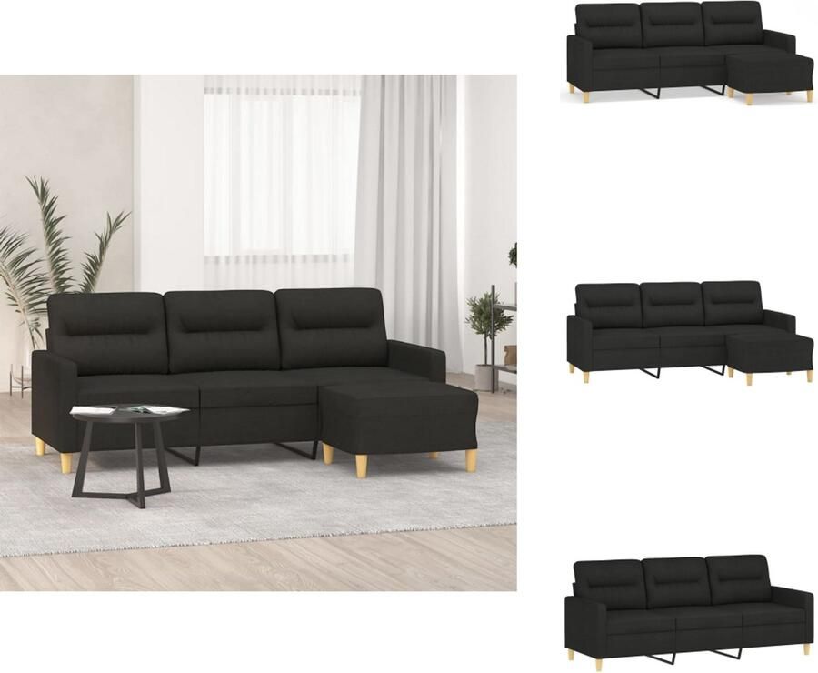 VidaXL 3-zitsbank Met Voetensteun 3-zitsbanken Met Voetensteun Driezitsbank Met Voetenbank Driezitsbank met voetenbank 180 cm stof zwart