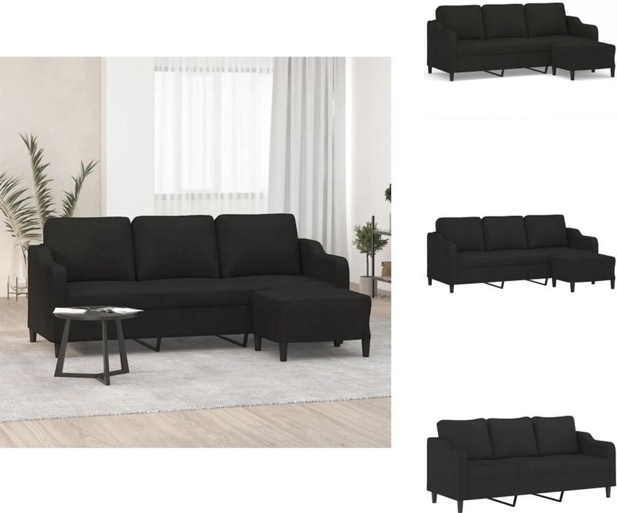VidaXL 3-zitsbank Met Voetensteun 3-zitsbanken Met Voetensteun Driezitsbank Met Voetenbank Driezitsbank met voetenbank 180 cm stof zwart