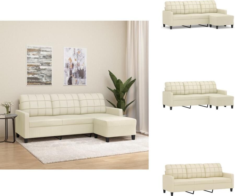 VidaXL 3-zitsbank Met Voetensteun 3-zitsbanken Met Voetensteun Driezitsbank Met Voetenbank Driezitsbank met voetenbank 180 cm kunstleer crème
