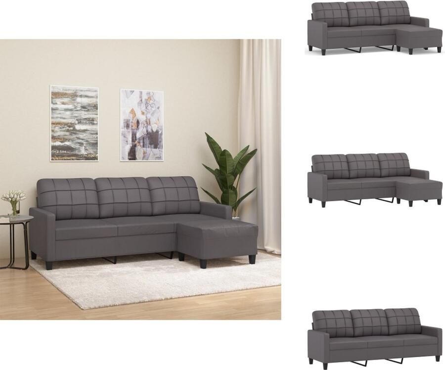 VidaXL 3-zitsbank Met Voetensteun 3-zitsbanken Met Voetensteun Driezitsbank Met Voetenbank Driezitsbank met voetenbank 180 cm kunstleer grijs