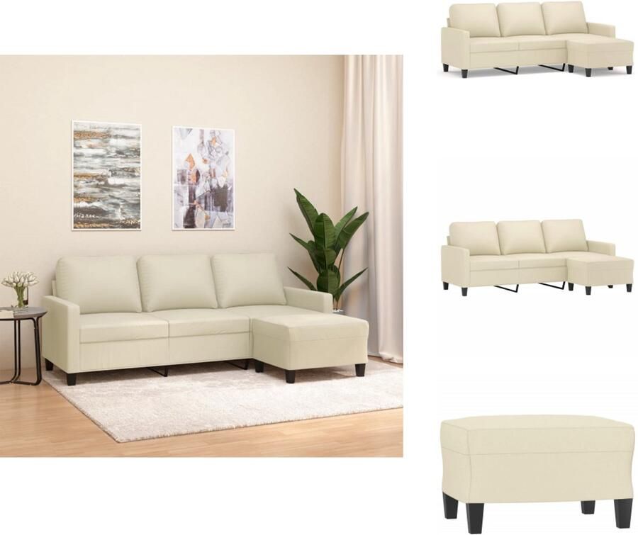 VidaXL 3-zitsbank Met Voetensteun 3-zitsbanken Met Voetensteun Driezitsbank Met Voetenbank Driezitsbank met voetenbank 180 cm kunstleer crème